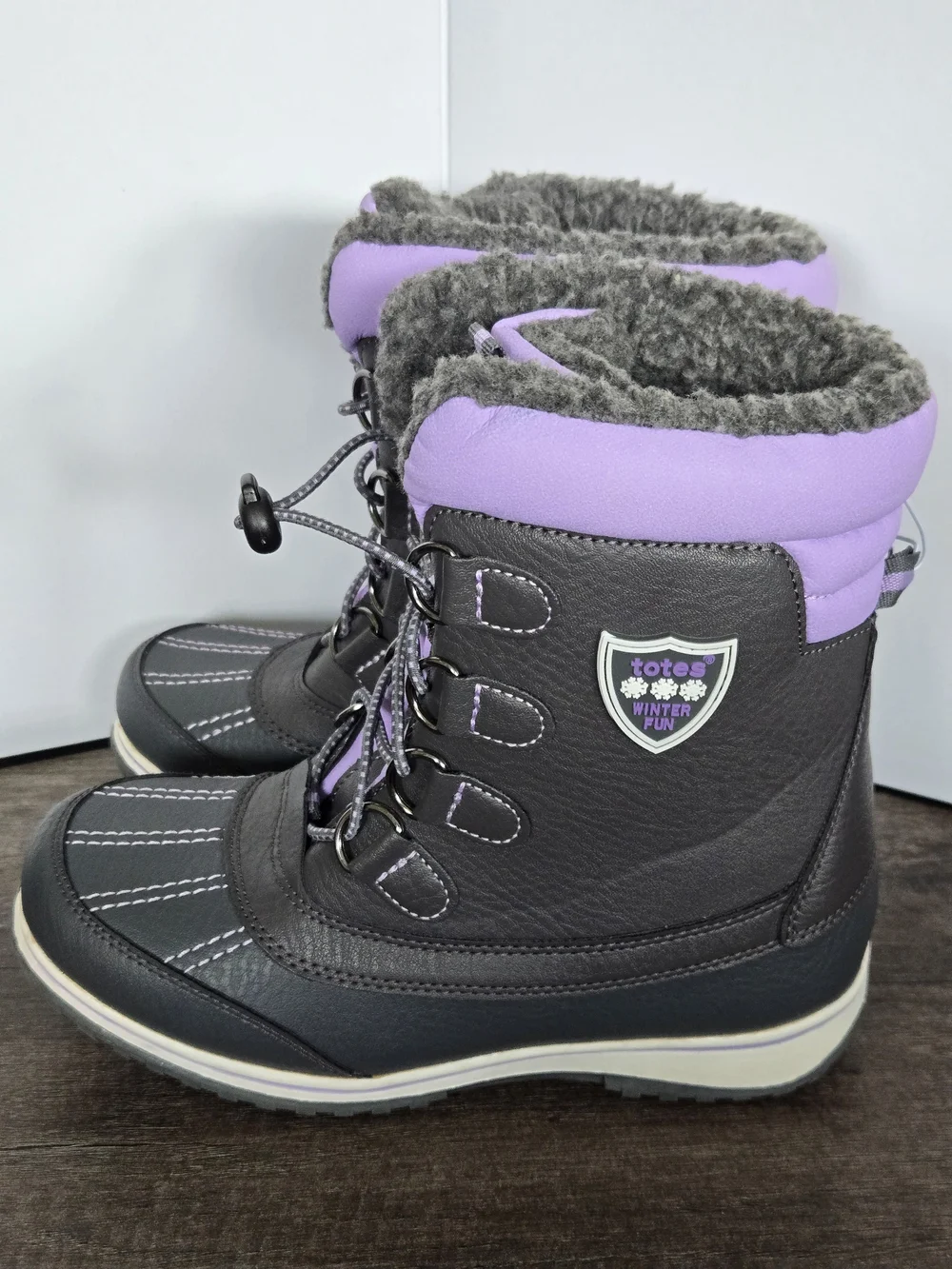 NWT Totes Kids Alpine Winter Snow Boots Grey Purple Insulated Waterproof Size 3M